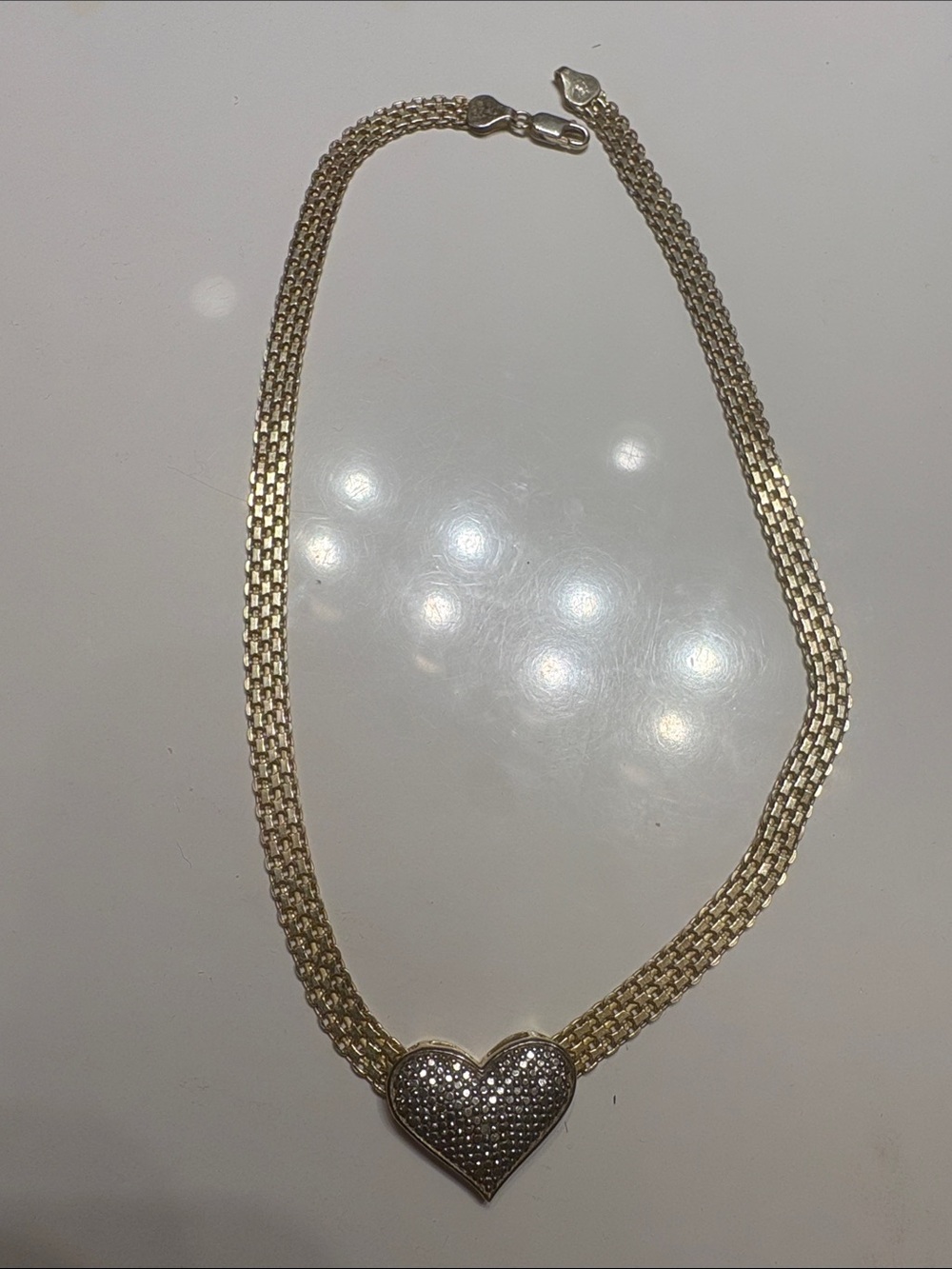 925 Silver & Gold Heart Pendant Chain choker Necklace - Women Jewelry